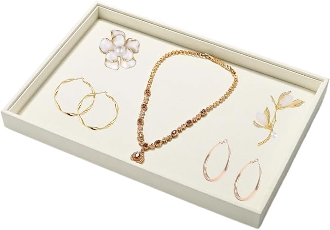 Microfiber Jewelry Display Tray, Stackable Jewelry Drawer Organizer Trays, Ring Necklace Watch Perfume Organizer Display Tray (Beige)