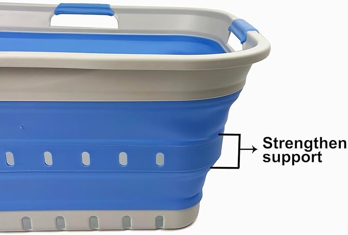 SAMMART 42L (11 gallon) Collapsible Plastic Laundry Basket - Foldable Pop Up Storage Container/Organizer - Space Saving Hamper/Basket (Grey/Little Boy Blue)