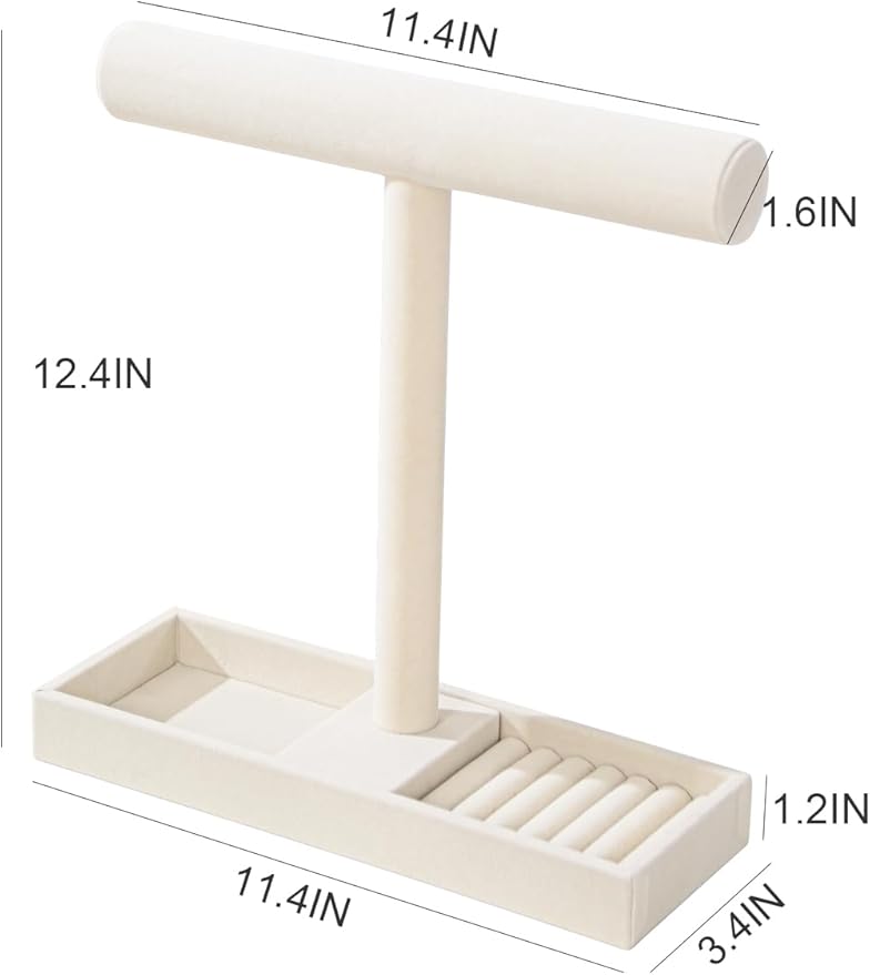 Multi-Use Jewelry Holder Stand, Necklace Bracelet Ring Organizer Stand, Scrunchie Watches Velvet Jewelry Holder Stand With Tray for Women Home Use(Beige Color)