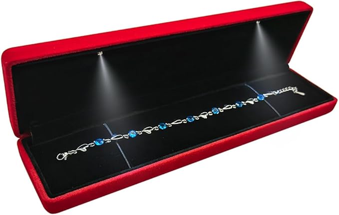 GBYAN Velvet Chain Necklace Box with LED Light, Long Bracelet Storage Case, Jewelry Display Gift Box for Engagement, Anniversary,Wedding and Birthday,Red