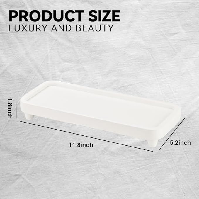 Bathroom Tray for Counter,Vanity Tray,Soap Dispenser Tray for Kitchen Sink, Kitchen and Home Decor (White)