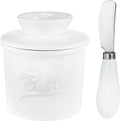 Ceramic Butter Crock with Lid & Spreader Knife, Butter Keeper - Ideal Butter Storage & Countertop Butter Dish, White