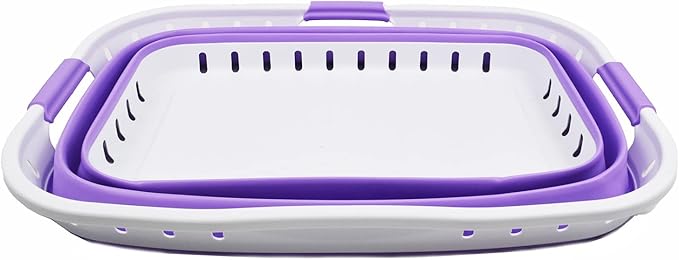 SAMMART 44L (11.62 gallon) Collapsible Plastic Laundry Basket - Foldable Pop Up Storage Container/Organizer - Portable Washing Tub - Space Saving Hamper/Basket (1, White/Lt. Purple)