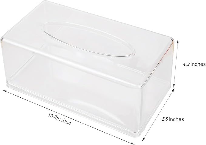 Acrylic Tissue Box Cover Rectangle, Dryer Sheet Holder, Clear Dryer Sheets Dispenser, Plastic Napkin Organizer for Laundry Room, Bathroom, Desk, Office Room (10.2 * 5.5 * 4.3 Inches)