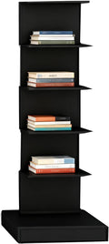 Invisible Vertical Spine Bookshelf Tower,Tall Narrow Metal Bookshelf for Small Space,Corner Floor Standing Book Organizers for Living Room, Office, Entryway(5 Tier, Black)
