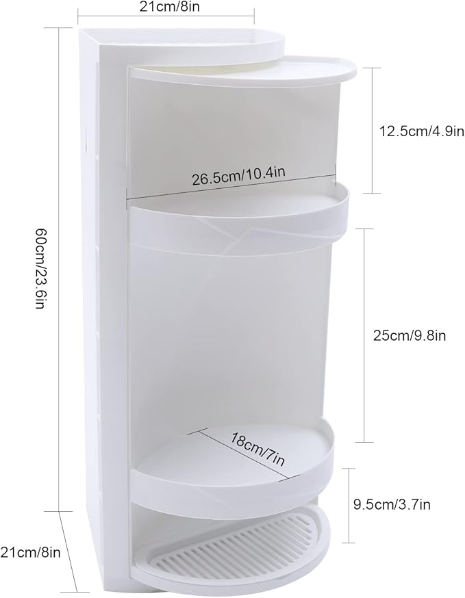 3 Tier Corner Shelf Stand, Cosmetic Skincare Organizer for Bathroom & Vanity, Tabletop Storage Rack Cabinet for Small Space, Waterproof Stand with 360° Rotating Door, 8 x 8 x 23.6, White