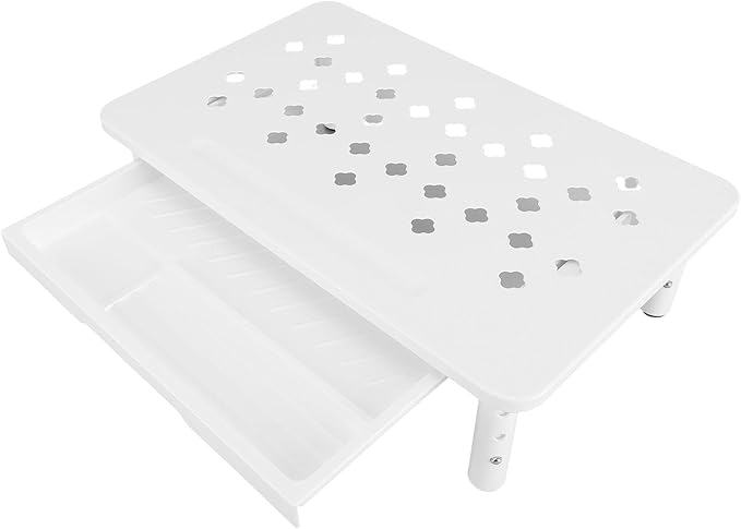 Denash Desktop Computer Riser Stand with Drawer, 3 Adjustable Height Metal Monitor Stand, 20KG Capacity Laptop Shelf for Workspace Organization (White)