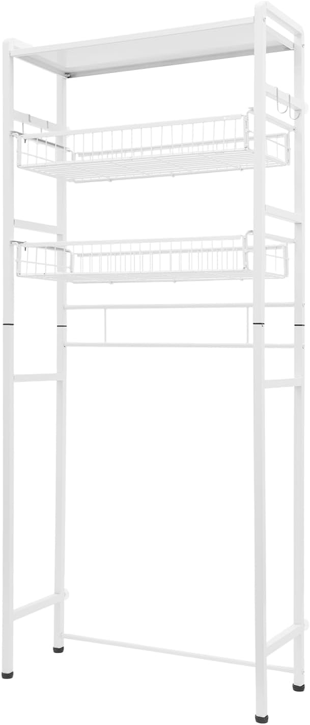 Over Washer and Dryer Storage Shelves, 3-Tier Washing Machine Organizer Rack with Height Adjustable Shelf for Laundry Room Bathroom Garage, W27.8*D10.2*H62in, White