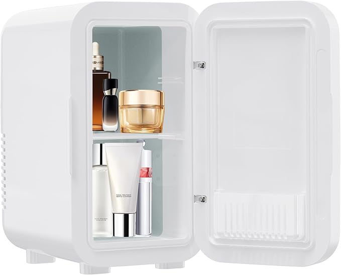 Enventor Mini Refrigerator, 6L/ 8 Can Compact Skincare Fridge AC+DC Power Cooler & Warmer Small Refrigerator for Bedroom, Skincare, Makeup, Cosmetics, Car, Office (White)