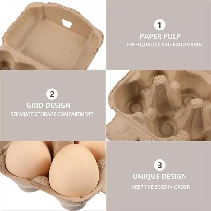 50 Pack Egg Cartons Cheap Bulk, Blank Natural Pulp Egg Carton 6 Count for Chicken Eggs, Reusable, Protects, Egg Storage Containers for Home Kitchen and Farmhouse (50 PCS 6 Count)