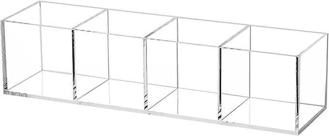 dedoot Acrylic Drawer Organizer 4-Section Clear Plastic Makeup Organizer Storage Container Acrylic Cube for Vanity Makeup Brush, Beauty Accessories-10x2.5x2.3 Inch