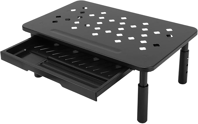 Denash Desktop Computer Riser Stand with Drawer, 3 Adjustable Height Metal Monitor Stand, 20KG Capacity Laptop Shelf for Workspace Organization (Black)