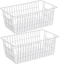 Wire Storage Basket Freezer Organizer Bins Food Storage Baskets with Handles Pantry Organizer for Kitchen Cabinets Closet Bedroom Bathroom,Set of 2,White
