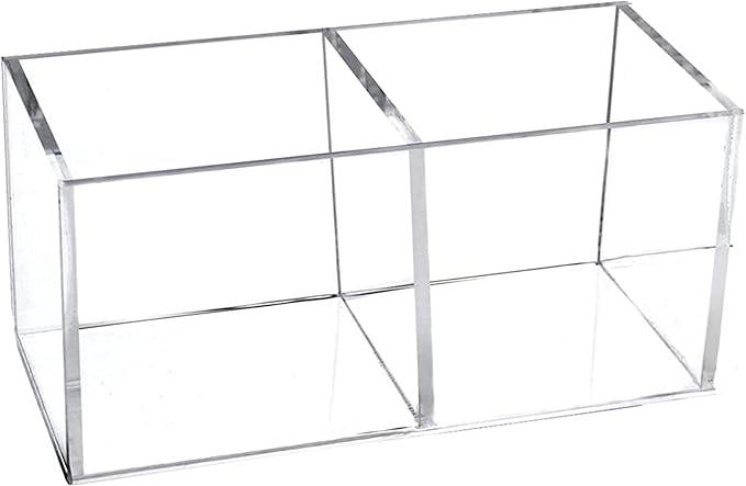 dedoot Acrylic Drawer Organizer, Clear 2 Compartment 2 Section Makeup Organizer Transparent Plastic Makeup Brush Holder Makeup Jewelry Accessories Storage Acrylic Square Cube Box,5x2.5x2.3 Inch