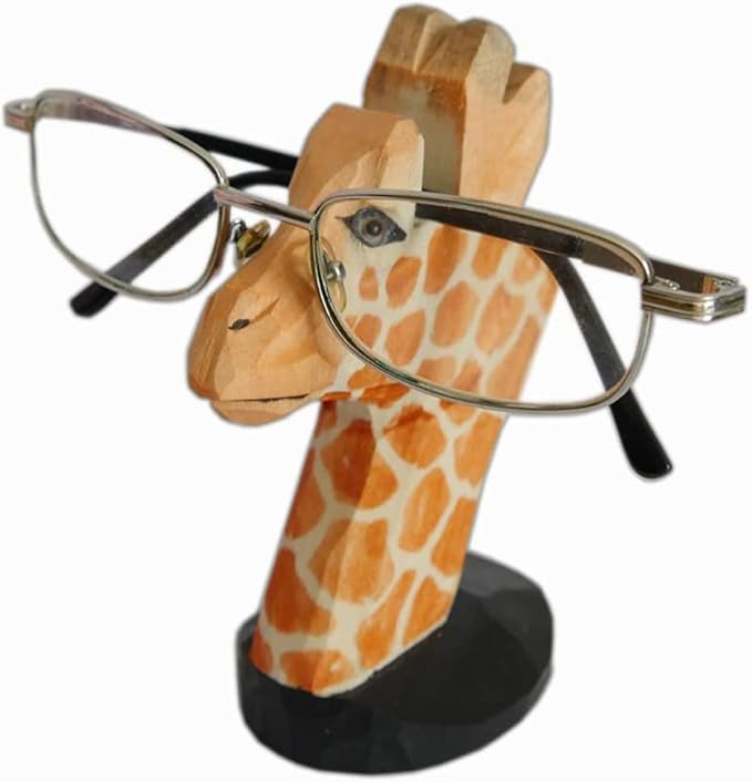 Red Dollar Handmade Wood Carved Animal Eyeglass Holder, Cute Sunglasses Display Stand, Nightstand Home Office Desk Decor, Christmas Holiday New Year Business Men Women Adults (Giraffe)