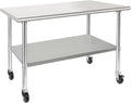 HARDURA Stainless Steel Table with Wheels 30 x 48 Inches Casters NSF Heavy Duty Commercial Work & Prep Table with Undershelf and Galvanized Legs for Restaurant Kitchen Bar and Hotel Garage