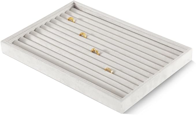 Velvet Ring Display Tray, Stackable Muilt Slot Rings Ear Stud Storage Tray, Drawer Insert Jewelry Accessories Organizers Plate (White)