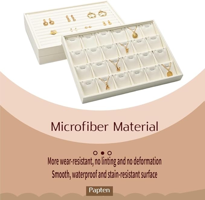 Microfiber Necklace Bracelet Tray Jewelry Tray Necklace Bracelet Holder Organizer (Beige)