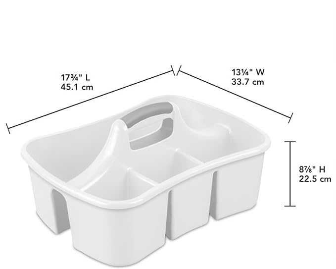 Sterilite Divided Ultra Caddy, Plastic, Portable Storage to Hold Bathroom and Cleaning Supplies, 5 Large Compartments and Handle, White, 18-Pack