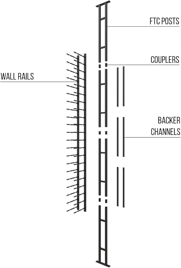 Ultra Wine Racks Floor-to-Ceiling Mount Display (1 Side, Double Deep, Black, Holds 42 Wine Bottles) - Modern Metal Wine Storage for Wine Cellars, Home Bars, Kitchens, and Dining Rooms