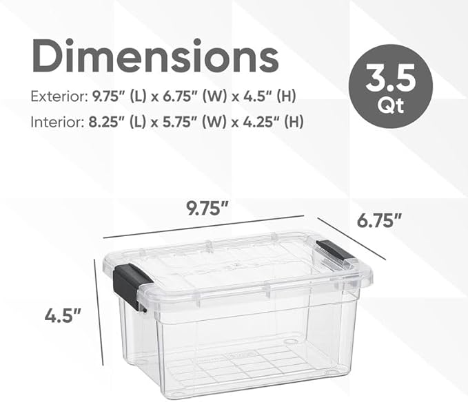 Superio Clear Storage Boxes with Lids, 3.5 Quart Plastic Container Bins for Organizing, Stackable Crates, BPA Free, Non Toxic, Odor Free, Organizers for Home, Office and Dorm, 6 Pack