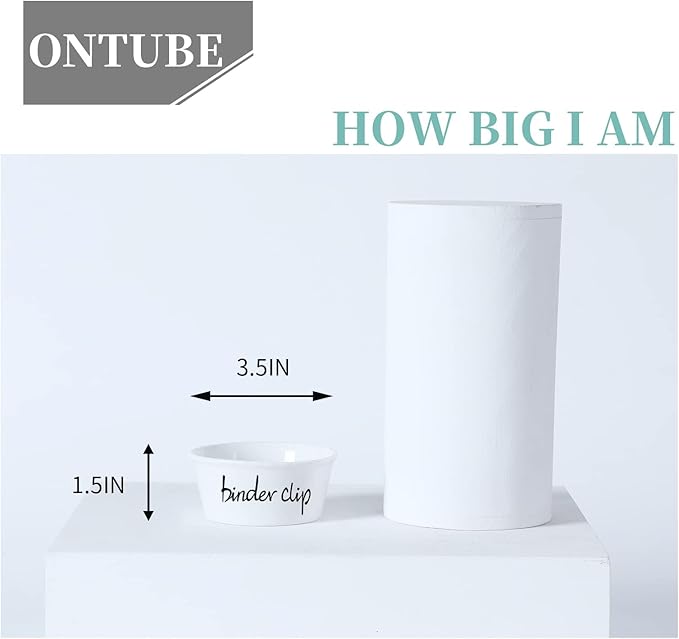 ONTUBE Ceramic Paper Clip Holder and Binder Clip Holder Set (White)
