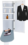 Wall Mounted Ironing Board Cabinet, Built-in Foldable Ironing Board & Folding Support Leg, Wall Ironing Boards with Mirror and 2 Hooks for Home, Apartment & Small Spaces