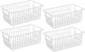 Freezer Wire Storage Organizer Bin Baskets with Handles, Metal Wire Baskets Storage for Organizing Fridge, Closets, Pantry, Kitchen, Garage, Bathroom, White - 4 Pack