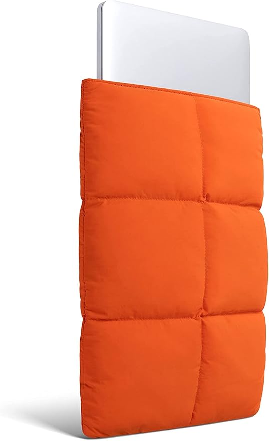 Comfyable Puffy Laptop Sleeve 13 Inch 14 Inch, Quilted Puffer Laptop Carrying Case, Pillow Case Compatible with MacBook Air M4 2025 M3 M2 M1, MacBook Pro M5 M4 Pro/Max, Orange