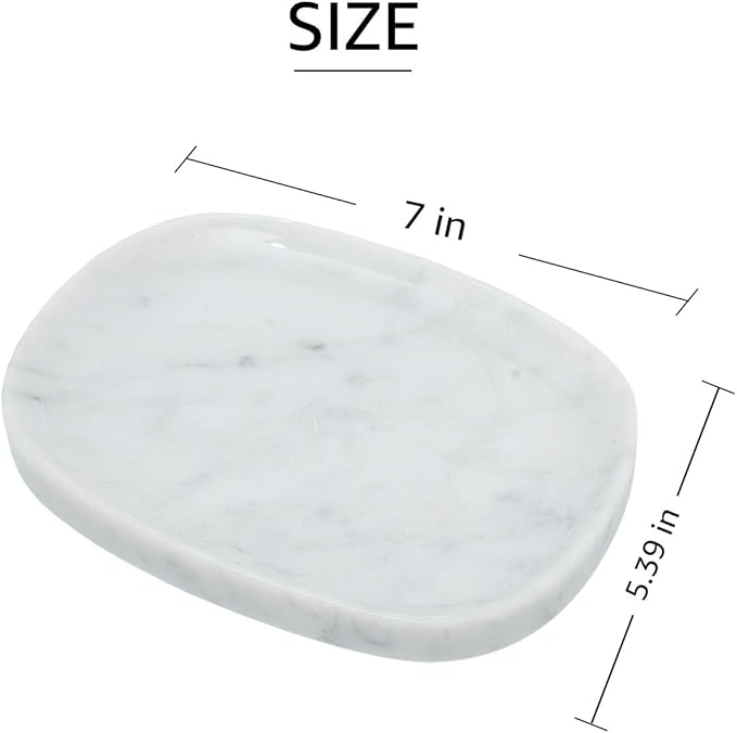 Marble Vanity Tray 7‘’ Decorative Tray Oval Storage Organizer Mini Bathroom Kitchen Dresser Jewelry Dish Ring Holder for Counter, Vanity, Dresser, nightstand or Desk