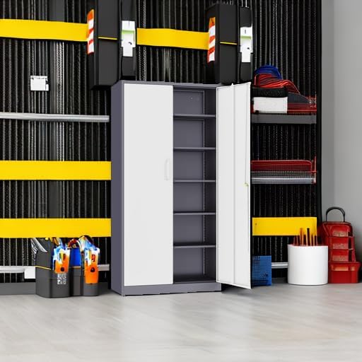 Metal Storage Cabinet with 2 Doors and 6 Shelves,Gray White Metal Cabinet with Lock,71" Lockable Garage Storage Cabinets,Locking File Cabinet,Steel Tool Cabinets for Home,Office,Garage,Shop,School