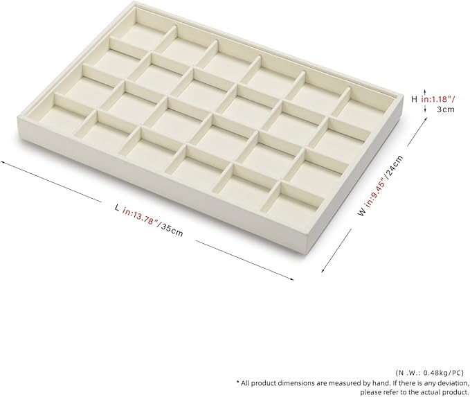 Stackable Beige Jewelry Organizer Tray Premium Microfiber 24 Grid Jewelry Display Trinket Earring Ring Organizer Tray