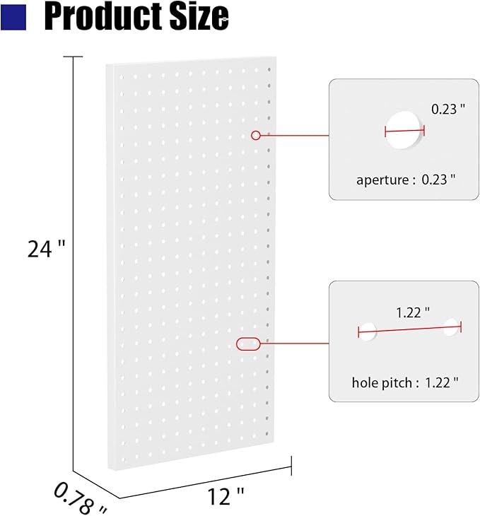 4 PCS - 12" W x 24" H x 0.78" D Metal Pegboard Wall Organizer, Compatible with All 1/8" and 1/4" Hooks, Suitable for Wall Home, Garage Tool Storage, Office Organization, Craft Room, Kitchen