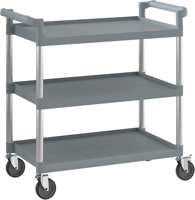 Gray Utility/Bussing Cart with Three Shelves - 42" x 20"
