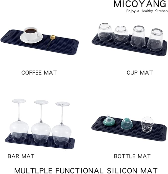 Silicone Dish Drying Mat for Multiple Usage,Easy clean,Eco-friendly,Heat-resistant Silicone Mat for Kitchen Counter,Sink,Bar,Bottle,or Cup Navy Blue M 17 inches x 6 inches
