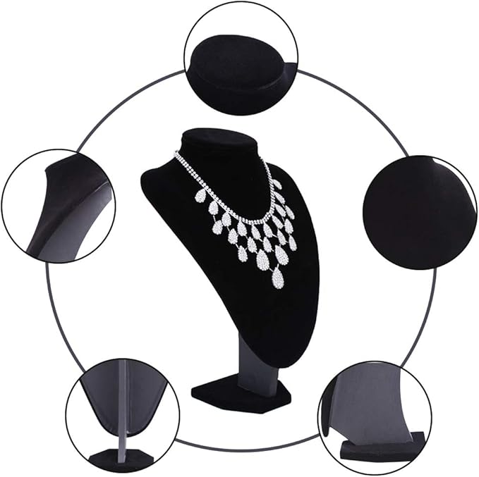 Wudygirl Black Velvet 3-Dimensional Necklace Bust Display Holder Jewelry Neck Pendant Chain Organizer Stand for Women(11.4 inch
