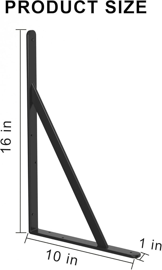 32 Pack L16 x H 10" Black Heavy Duty Shelf Brackets with Screws Metal Shelf Brackets Shelf Support Angle Brackets for Shelves L Brackets Heavy Duty Floating Shelf