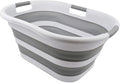 SAMMART 40L (10.5 gallon) Collapsible Plastic Laundry Basket - Space Saving Storage Container - Portable Washing Tub - Foldable Pop Up Hamper/Basket (1, White/Grey)