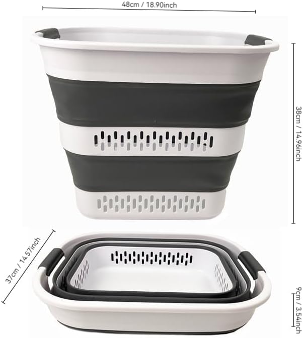 SAMMART 40L (10.5 Gallon) Collapsible Plastic Laundry Basket - Foldable Pop Up Storage Container/Organizer - Portable Laundry Hamper - Space Saving (1, White/Steel Grey)