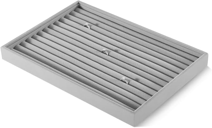 Velvet Ring Display Tray, Stackable Muilt Slot Rings Ear Stud Storage Tray, Drawer Insert Jewelry Accessories Organizers Plate (Gray)