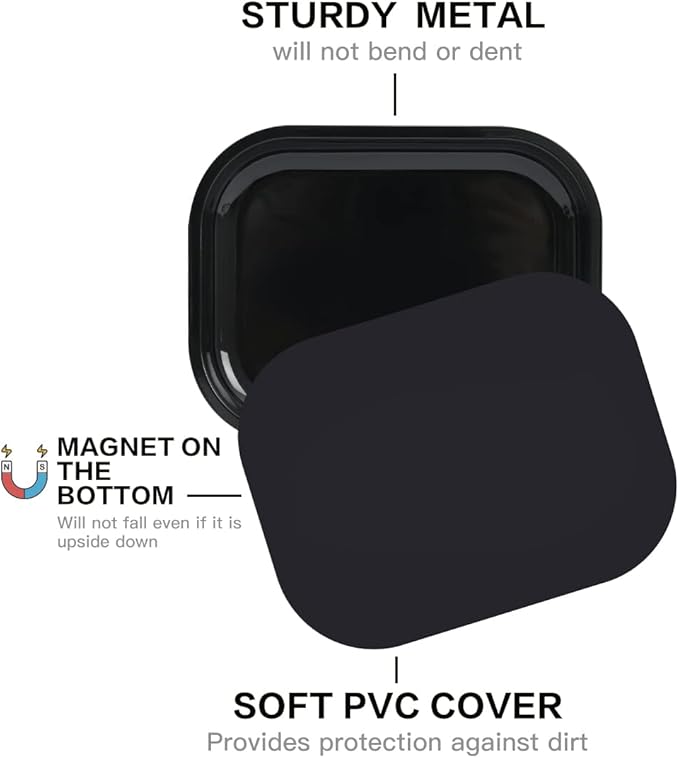 HOKirin Metal Tray with Soft Magnetic Lid,Metal Small Tray with Spill Proof Cover,Cute Black Blank Decorative Tray,Perfect for Home and On-The-Go,7” x 5.5” x 0.6“