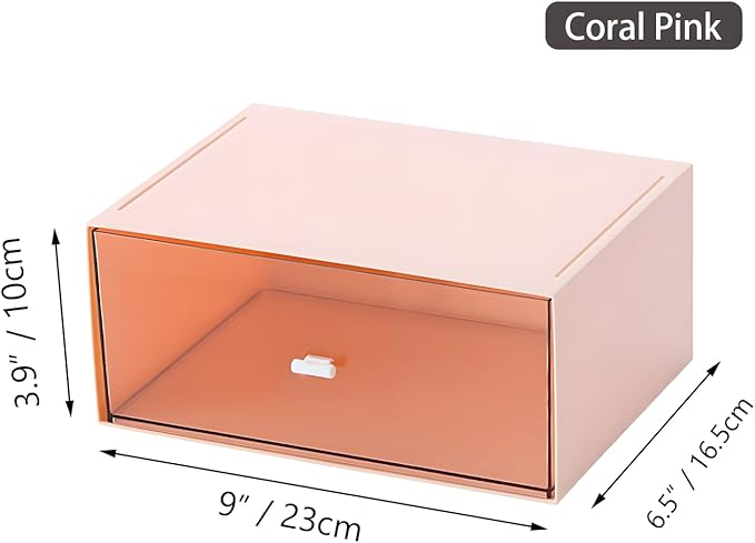 Desktop Stackable Storage with 1 Deep Drawer, Stackable Plastic Storage Drawer, Desktop Accessories & Workspace Organizer, Office Stationary, Bathroom, Makeup Skincare Organizer, Pink