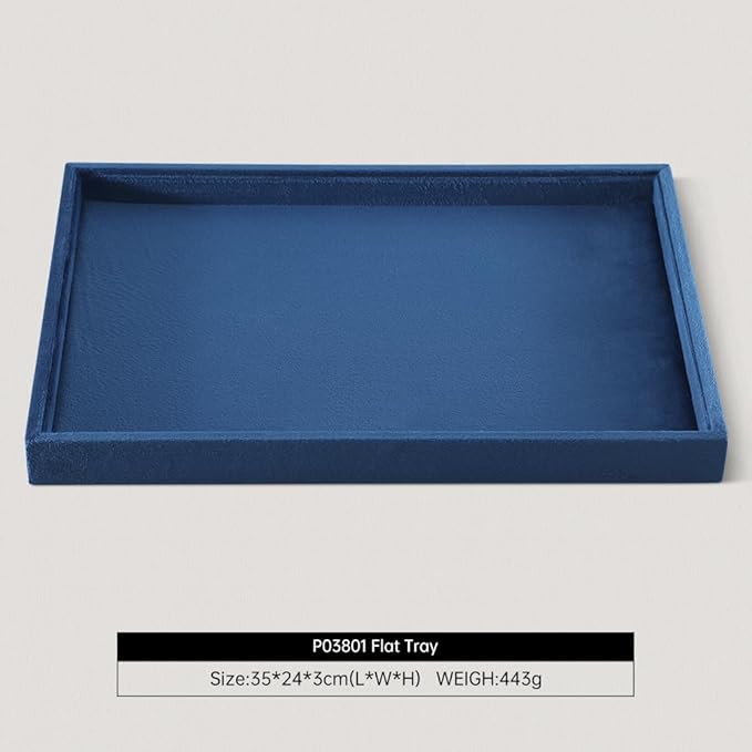 Velvet Stackable Jewelry Display Flat Tray For Ring Earring Necklace Bracelet, Bangle Pendant Storage Blank Plate, Shop Countertop Jewelry Dish Organizer (Blue)