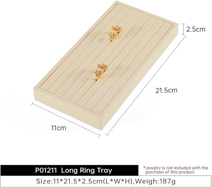 Dark Blue Jewelry Display Tray Ring Necklace Earring Bangle Organizer Multifunctional Storage Case for Jewelry Showcase (Long Ring Tray(beige))