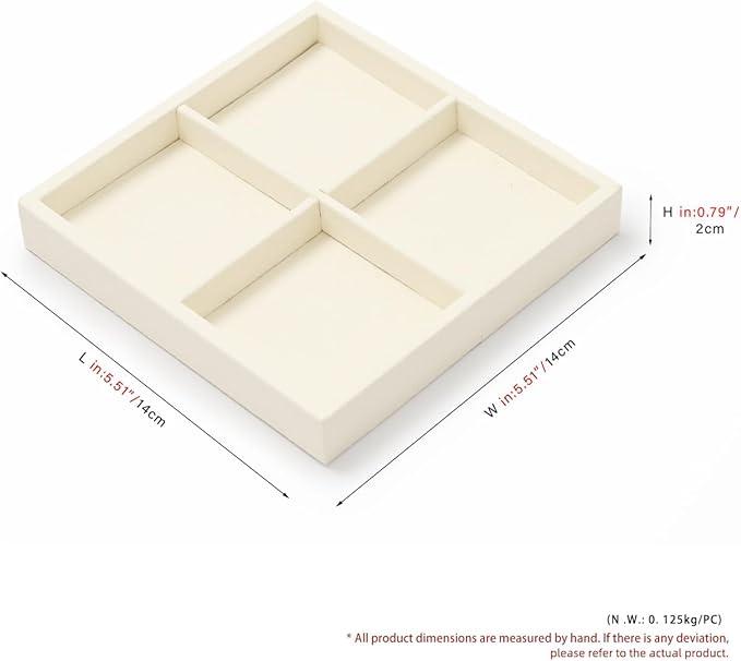 Oirlv Microfiber 4 Grids Stackable Jewelry Display Trays Showcase Jewelry Organizer Storage Trays(Beige)