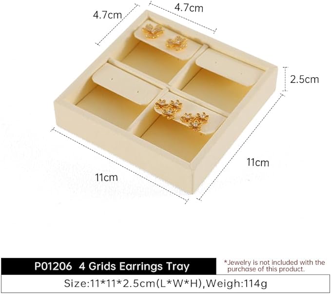 Dark Blue Jewelry Display Tray Ring Necklace Earring Bangle Organizer Multifunctional Storage Case for Jewelry Showcase (Small 4 Grids Earrings Tray(beige))