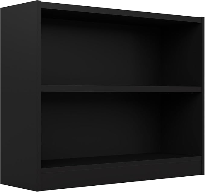 Bush Furniture Universal Small 2 Shelf Bookcase in Black, Low Storage and Display Bookshelf for Home Office or Living Room Organization