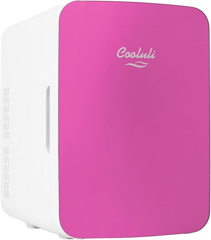 Cooluli 10L Mini Fridge for Bedroom, Car, Office Desk & Dorm - Portable Thermoelectric Cooler & Warmer for Food, Drinks, Skincare - Compact Refrigerator with Glass Front, Pink