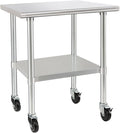 HARDURA Stainless Steel Table with Wheels 24 x 36 Inches Casters NSF Heavy Duty Commercial Work & Prep Table with Undershelf and Galvanized Legs for Restaurant Kitchen Bar and Hotel Garage