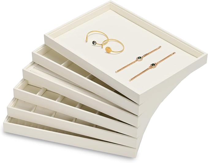 7-Slot Microfiber Ring & Earring Tray Organizer (Beige)